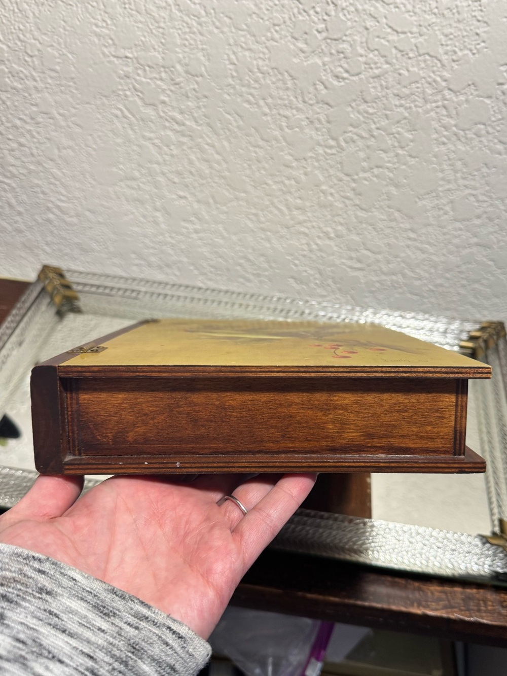Vintage Hand Painted Bird Hinged Wood Book Box - Picture 7 of 10